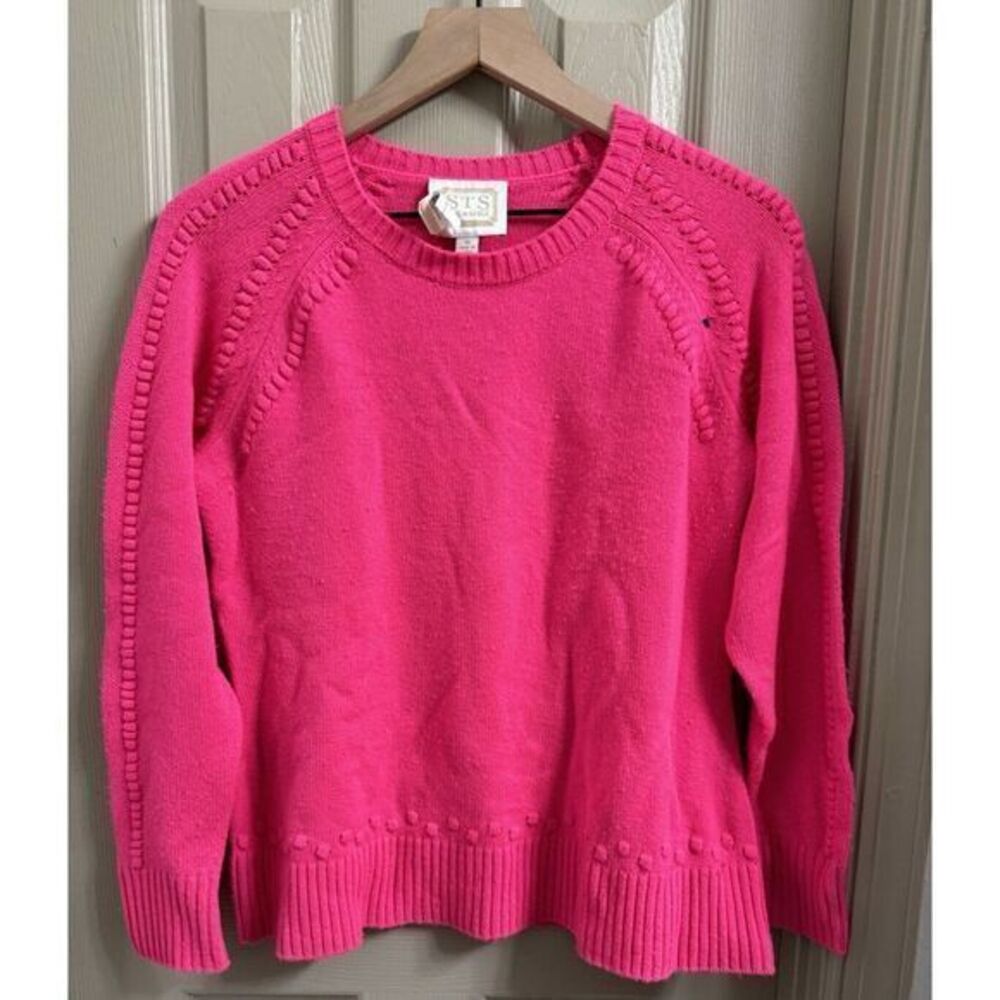 Sail to Sable Women's Medium Hot‎ Pink Wool Cashmere Sweater with PomPom Trim